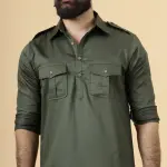 Classy Olive Green Pathani Kurta-Salwar Set - Stylish Traditional Menswear