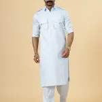 Classy Ice Blue Pathani Kurta-Salwar Set | Premium Cotton Traditional Ethnic Wear | Luxury Men's Formal & Festive Ensemble | Timeless Design