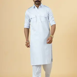 Classy Ice Blue Pathani Kurta-Salwar Set | Premium Cotton Traditional Ethnic Wear | Luxury Men's Formal & Festive Ensemble | Timeless Design