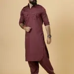 Classy Maroon Pathani Kurta-Salwar Set | Premium Cotton Traditional Ethnic Wear | Luxury Men's Formal & Festive Ensemble | Timeless Design