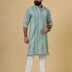 Alluring Turquoise Dual Color Mirror Embroidered Kurta-Pajama Set | Premium Handcrafted Ethnic Wear | Luxury Men's Traditional & Festive Ensemble