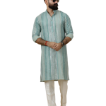 Alluring Turquoise Dual Color Mirror Embroidered Kurta-Pajama Set | Premium Handcrafted Ethnic Wear | Luxury Men's Traditional & Festive Ensemble