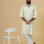 Alluring Yellow Dual Color Mirror Embroidered Kurta-Pajama Set | Premium Handcrafted Ethnic Wear | Luxury Men's Traditional & Festive Ensemble