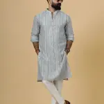 Alluring Grey Dual Color Mirror Embroidered Kurta-Pajama Set | Premium Handcrafted Ethnic Wear | Luxury Men's Traditional & Festive Ensemble