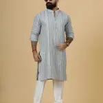 Alluring Grey Dual Color Mirror Embroidered Kurta-Pajama Set | Premium Handcrafted Ethnic Wear | Luxury Men's Traditional & Festive Ensemble