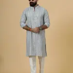 Alluring Grey Dual Color Mirror Embroidered Kurta-Pajama Set | Premium Handcrafted Ethnic Wear | Luxury Men's Traditional & Festive Ensemble