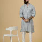 Alluring Grey Dual Color Mirror Embroidered Kurta-Pajama Set | Premium Handcrafted Ethnic Wear | Luxury Men's Traditional & Festive Ensemble