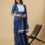 Elegant Navy-Blue Block Printed Sanganeri Kurti-Sharara Set | Traditional Hand Block Print | Premium Cotton | Functional Ethnic Wear | Size XS-XXL | Jaipurio