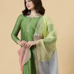 Stylish Green Kurti-Sharara Set with Multicolor Organza Dupatta | Premium Cotton Blend | Traditional Ethnic Wear | Festival Collection | Size XS-XXL | Jaipurio