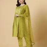 Lawn Green Kurti-Palazzo Set with Sequin Dupatta | Premium Cotton Blend | Traditional Indian Ethnic Wear | Festive Collection | Size XS-XXL | Jaipurio