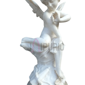 French Alabaster Cupid Putti: Rare Antique Butterfly Sculpture | Luxury Art Piece | Historical Craftsmanship | Classical Masterpiece