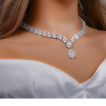 Bridal Necklace Set Diamond Wedding Jewelry | Silver Crystal Necklace Earrings Set | Elegant Bridal Accessories | Jaipurio Luxury Wedding Collection