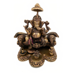 10 Inch Brass Ganesh on Throne: Royal Umbrella Design | Traditional Temple Art | Majestic Sitting Pose | Sacred Home Decor