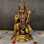 Handcrafted Brass Blessing Hanuman with Gada: 13x16.5x34cm Divine Statue | Sacred Temple Art | Traditional Blessing Pose | Premium Murti