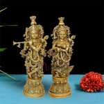 Beautiful Radha Krishna Brass Idol Pair: 8x5x29 inch Divine Couple | Premium Home Decor | Sacred Love Symbol | Traditional Temple Art