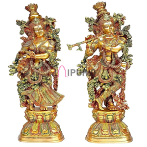 Golden Lord Krishna Playing Flute: 8x5x29 inch Brass Statue | Divine Musical Art | Premium Temple Grade | Sacred Decor Masterpiece