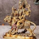 Antique Golden Durga Devi Brass Idol | Traditional 25.4 × 10.2 × 19.1 cm Table Top Murti | Handcrafted Maa Statue | Premium Temple Decor | Jaipurio