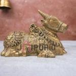 Golden Brass Nandi Idol | Traditional 11.4 × 16.5 × 8.9 cm Sacred Bull Statue | Handcrafted Shiva Vahana Murti | Premium Temple Art | Jaipurio