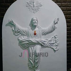 Sacred Jesus Wall Sculpture (152.4 cm × 121.9 cm × 10.2 cm/60" × 48" × 4", 10000 g) | Divine Christian Art | Premium Fiberglass with Marble Powder by Jaipurio