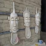 African Mask Wall Hanging Sculpture Set of 3 (91.4 cm × 30.5 cm each/36" × 12", 12000 g) | Tribal Art Collection | Premium Fiberglass with Marble Powder by Jaipurio