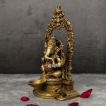 8.9" Pure Brass Diya with Ganesh Idol | Sacred Lamp | Divine Grace Art