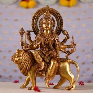 Handcrafted Brass Goddess Durga Murti | Premium 14.5-Inch Spiritual Sculpture | Traditional Hindu Artistry