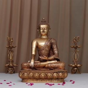 Handcrafted Large Size Brass Buddha Statue | Premium 23-Inch Spiritual Sculpture | Traditional Buddhist Artistry