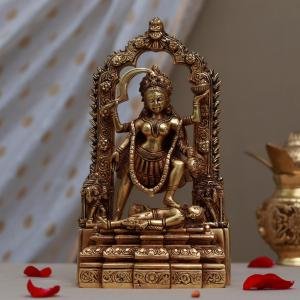 Handcrafted Kritimukha Brass Goddess Kali Statue | Premium 10-Inch Spiritual Sculpture | Traditional Hindu Artistry