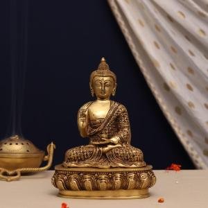 Handcrafted Brass Buddha Idol | Premium 9.5-Inch Spiritual Sculpture | Traditional Buddhist Artistry