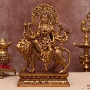 Handcrafted Brass Goddess Durga Murti | Premium 18-Inch Spiritual Sculpture | Traditional Hindu Artistry