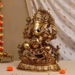 16" Large Pure Brass Ganesha Idol | Majestic Temple Murti | Divine Grace Statue