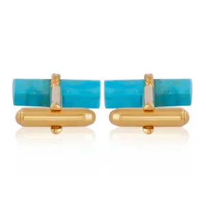 Turquoise Bar Cufflink | Natural Stone | Gold Accent | Jaipurio