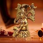 5.5" Pure Brass Meditation Hanuman Idol | Sacred Tree Background | Divine Grace Statue