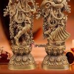 Brass Radha Krishna with Arch Idol | 45" x 30" x 10" (114 x 76 x 25 cm) | 71 kg Superfine Enhanced Carving | Temple Grade Divine Statue | Krishna Leela Art