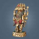 Brass Panch Mukhi Hanuman Statue 17.5" | Intricate Stonework | 12 kg Superfine Standing Idol | 8.5" Width, 4.5" Depth | Divine Presence for Spiritual Ambiance