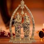 Brass Radha Krishna with Arch Idol | 45" x 30" x 10" (114 x 76 x 25 cm) | 71 kg Superfine Enhanced Carving | Temple Grade Divine Statue | Krishna Leela Art