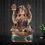 Brass Sitting Ardhanarishwara Statue | 9.5" x 6" x 3" | 4.5 kg | Stone Inlay Work | Shiva Parvati Divine Unity | Sacred Hindu Art | Jaipurio