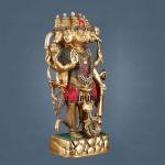 Brass Panch Mukhi Hanuman Statue 17.5" | Intricate Stonework | 12 kg Superfine Standing Idol | 8.5" Width, 4.5" Depth | Divine Presence for Spiritual Ambiance