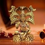 5.5" Pure Brass Meditation Hanuman Idol | Sacred Tree Background | Divine Grace Statue