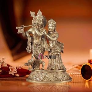 Pure Brass Radha Krishna with Peacock Idol 16" | Divine Love Sculpture | Intricate Craftsmanship | 9.44 kg Spiritual Elegance | Home Altar Decor Masterpiece