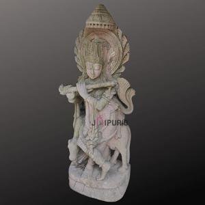 152cm Antique Hand Carved Sandstone Krishna Statue | Jaipurio