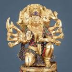 Brass Superfine Panchmukhi Hanuman Statue 10" | Intricate Stonework | Handcrafted Divine Presence | 7.5" Width, 5" Depth | Spiritual Home & Office Decor