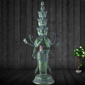 Eleven-Headed Eight-Armed Avalokiteshvara | 23.2" x 10.5" x 6.2" | 7.1 kg | Antique Green Patina | Buddhist Sacred Art | Bodhisattva | Jaipurio