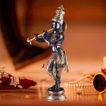 Pure Brass Lord Krishna Statue - Black & Gold Finish, 23" Height