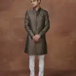 The Mosaic Brown Multi-Coloured Jacquard Achkan (S-XL) | Artistic Formal Wear | Intricate Jacquard Collection by Jaipurio