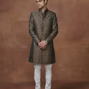 The Mosaic Brown Multi-Coloured Jacquard Achkan (S-XL) | Artistic Formal Wear | Intricate Jacquard Collection by Jaipurio