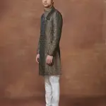 The Mosaic Brown Multi-Coloured Jacquard Achkan (S-XL) | Artistic Formal Wear | Intricate Jacquard Collection by Jaipurio