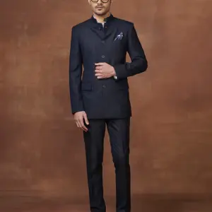 The Bespoke Navy Woollen Bandhgala Suit (S-XL) | Premium Traditional Menswear | Custom Indian Formal Wear by Jaipurio