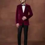 Regal Bordeaux Velvet Tuxedo Jacket - Luxurious Style in Sizes S to XL | Jaipurio