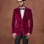 Regal Bordeaux Velvet Tuxedo Jacket - Luxurious Style in Sizes S to XL | Jaipurio